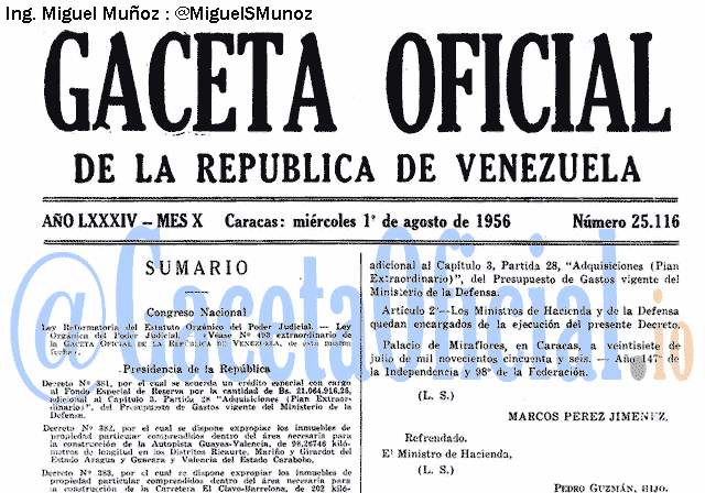 Gaceta Oficial 25116 del 1 Agosto 1956