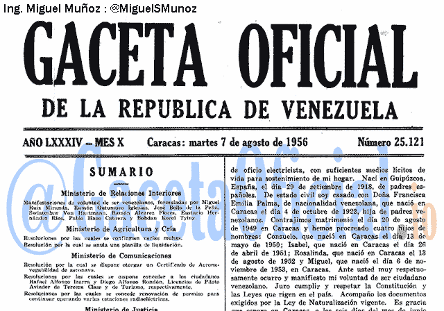 Gaceta Oficial 25121 del 7 Agosto 1956