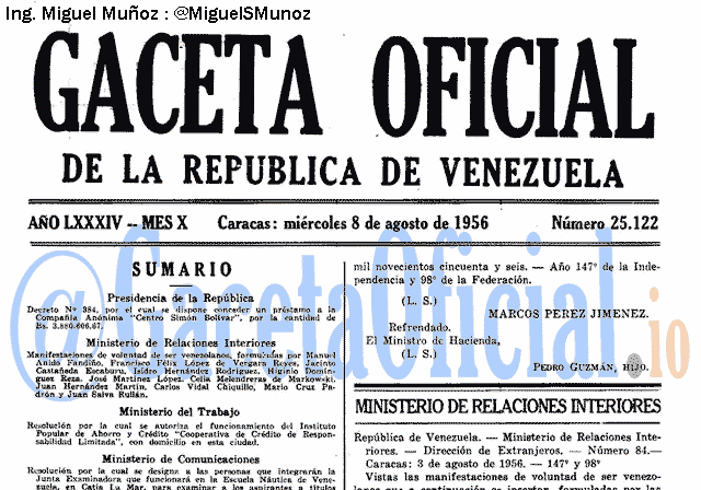 Gaceta Oficial 25122 del 8 Agosto 1956