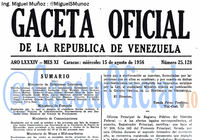 Gaceta Oficial 25128 del 15 Agosto 1956