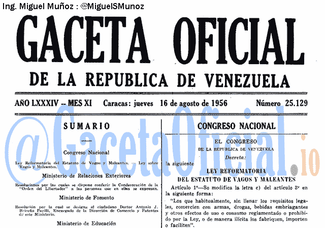 Gaceta Oficial 25129 del 16 Agosto 1956