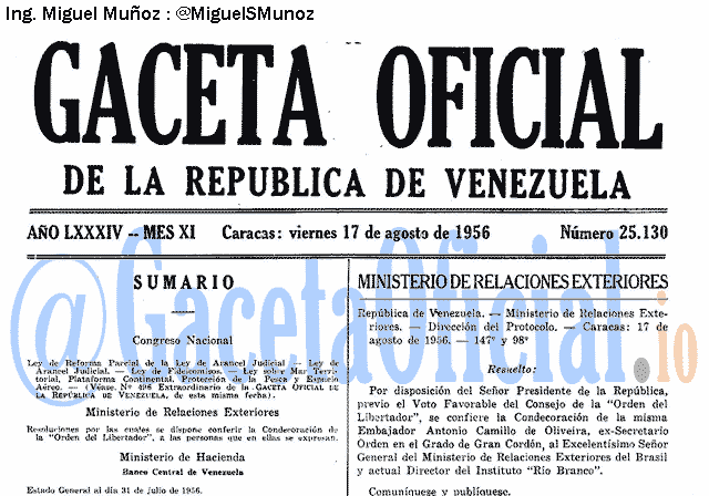 Gaceta Oficial 25130 del 17 Agosto 1956