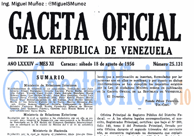Gaceta Oficial 25131 del 18 Agosto 1956