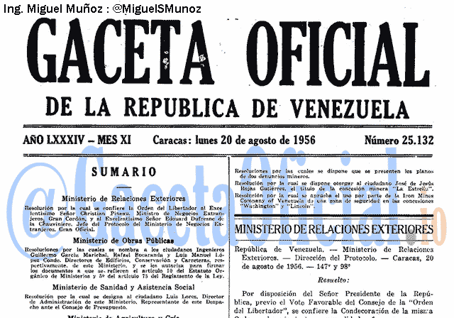 Gaceta Oficial 25132 del 20 Agosto 1956