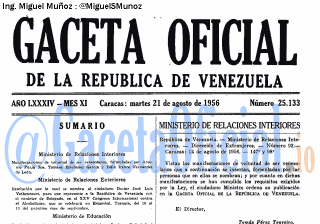 Gaceta Oficial 25133 del 21 Agosto 1956