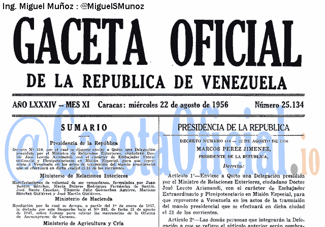 Gaceta Oficial 25134 del 22 Agosto 1956
