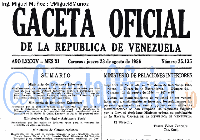 Gaceta Oficial 25135 del 23 Agosto 1956