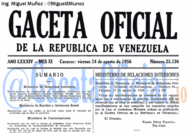 Gaceta Oficial 25136 del 24 Agosto 1956