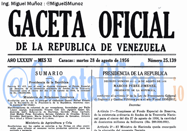 Gaceta Oficial 25139 del 28 Agosto 1956