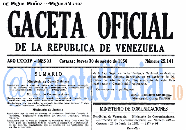 Gaceta Oficial 25141 del 30 Agosto 1956