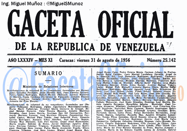 Gaceta Oficial 25142 del 31 Agosto 1956
