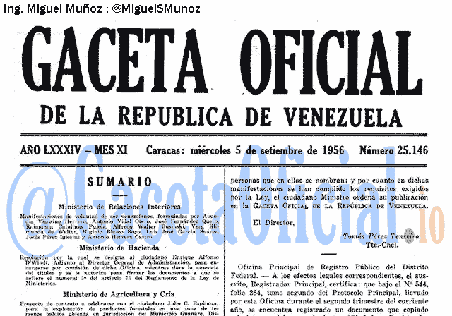 Gaceta Oficial 25146 del 5 Septiembre 1956