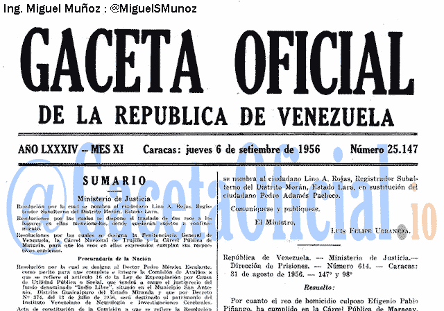 Gaceta Oficial 25147 del 6 Septiembre 1956
