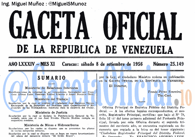 Gaceta Oficial 25149 del 8 Septiembre 1956