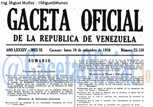 Gaceta Oficial 25150 del 10 Septiembre 1956
