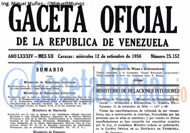 Gaceta Oficial 25152 del 12 Septiembre 1956