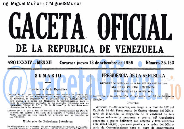 Gaceta Oficial 25153 del 13 Septiembre 1956