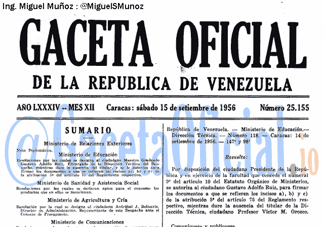 Gaceta Oficial 25155 del 15 Septiembre 1956
