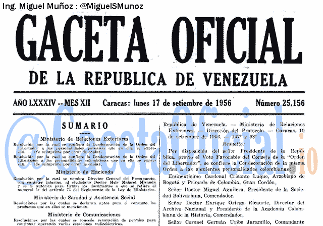 Gaceta Oficial 25156 del 17 Septiembre 1956