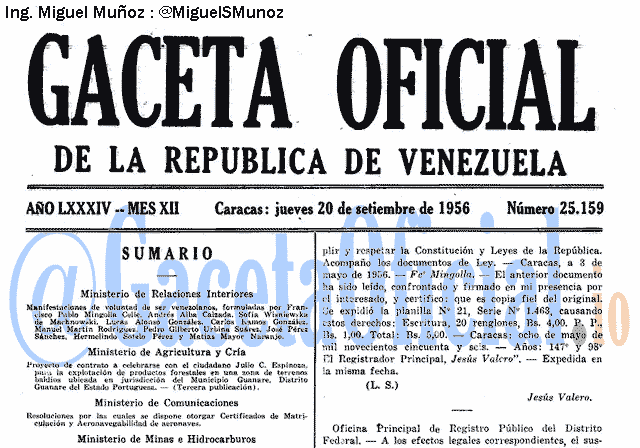 Gaceta Oficial 25159 del 20 Septiembre 1956