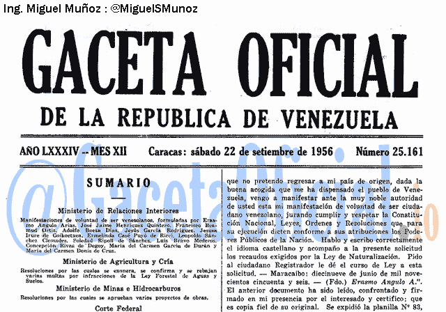 Gaceta Oficial 25161 del 22 Septiembre 1956