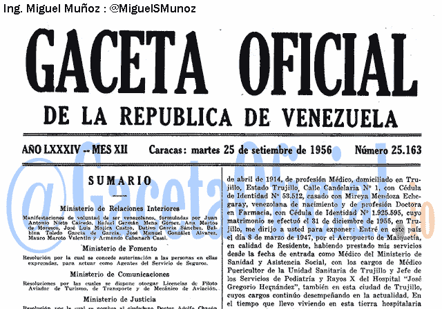 Gaceta Oficial 25163 del 25 Septiembre 1956