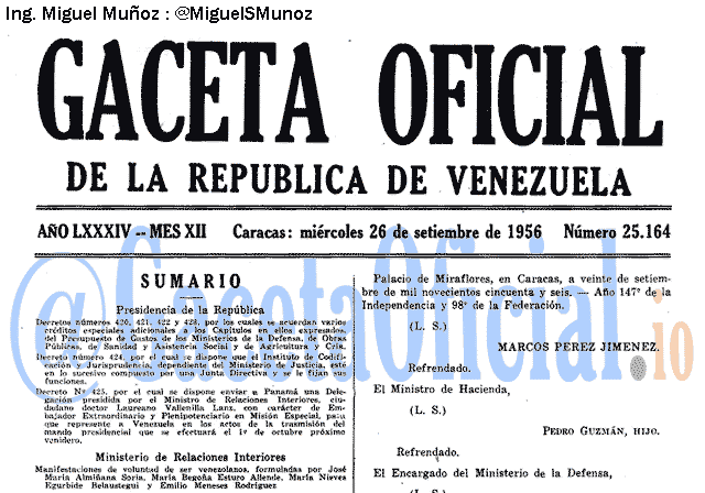Gaceta Oficial 25164 del 26 Septiembre 1956