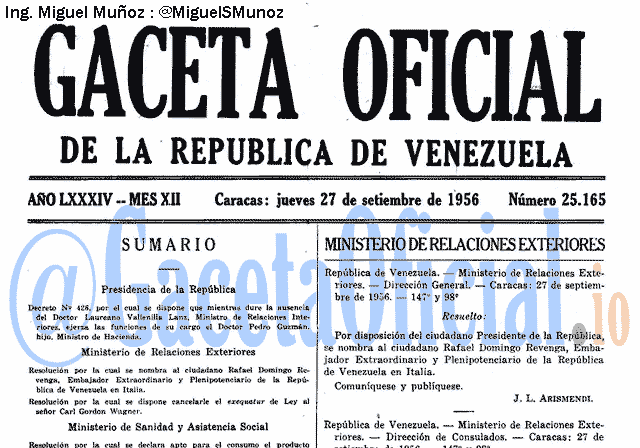 Gaceta Oficial 25165 del 27 Septiembre 1956