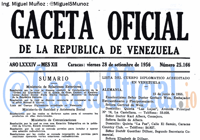 Gaceta Oficial 25166 del 28 Septiembre 1956