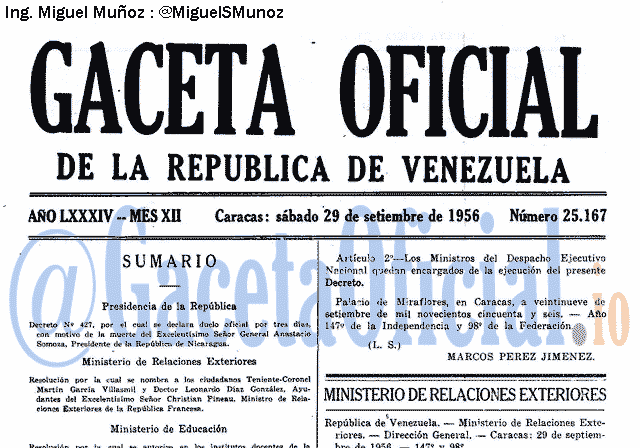 Gaceta Oficial 25167 del 29 Septiembre 1956