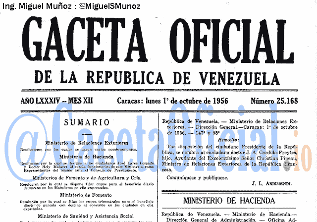 Gaceta Oficial 25168 del 1 Octubre 1956