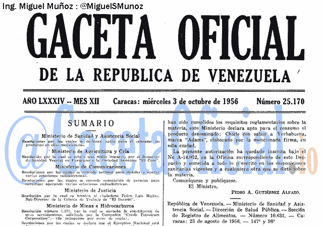 Gaceta Oficial 25170 del 3 Octubre 1956
