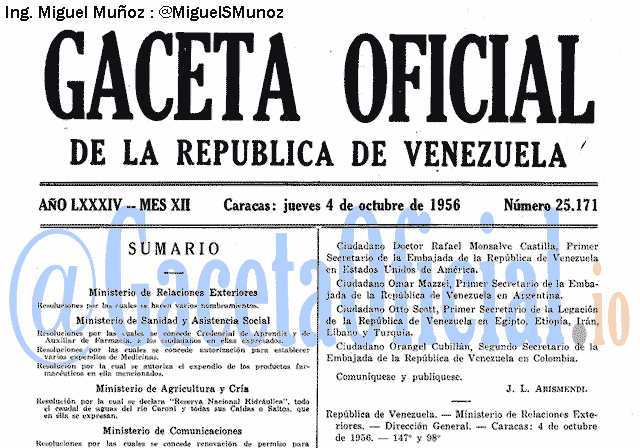 Gaceta Oficial 25171 del 4 Octubre 1956