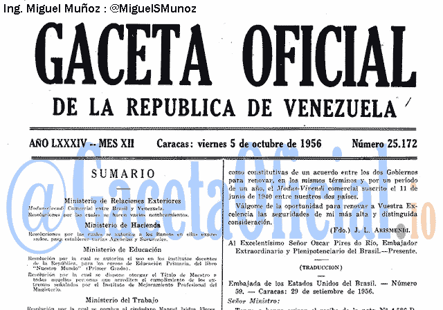 Gaceta Oficial 25172 del 5 Octubre 1956