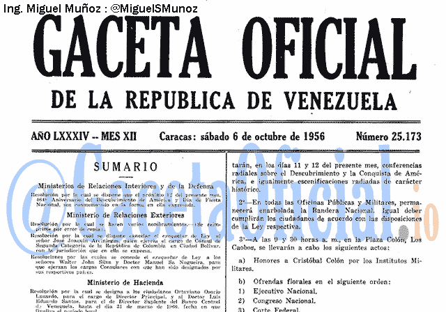 Gaceta Oficial 25173 del 6 Octubre 1956