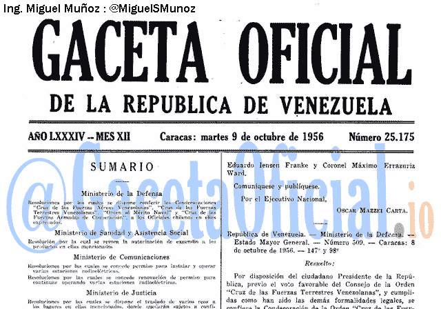 Gaceta Oficial 25175 del 9 Octubre 1956