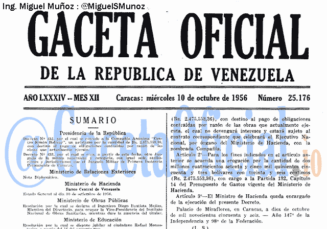 Gaceta Oficial 25176 del 10 Octubre 1956