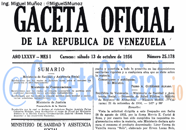Gaceta Oficial 25178 del 13 Octubre 1956