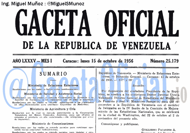 Gaceta Oficial 25179 del 15 Octubre 1956