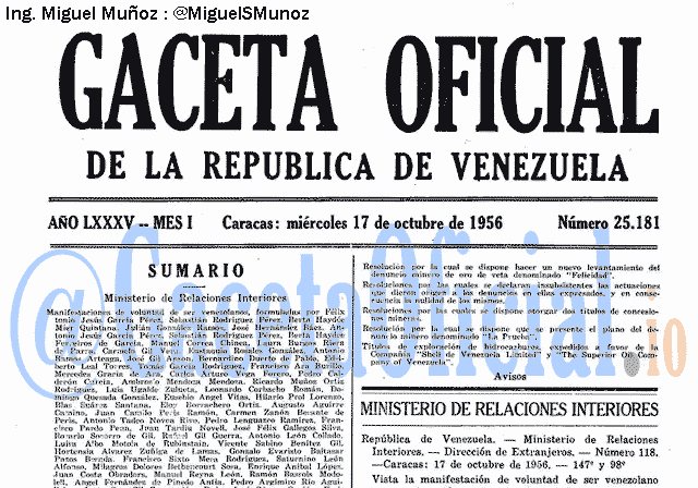 Gaceta Oficial 25181 del 17 Octubre 1956