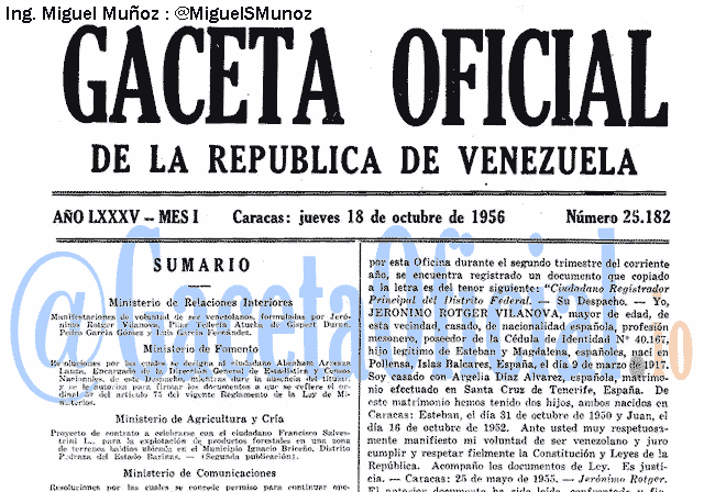 Gaceta Oficial 25182 del 18 Octubre 1956