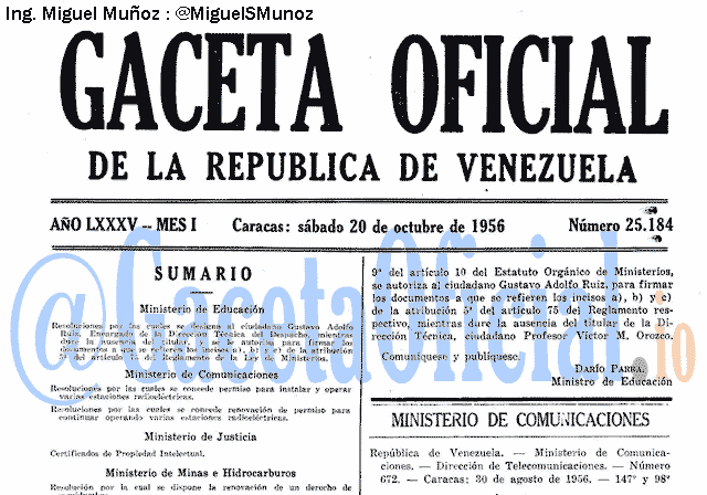 Gaceta Oficial 25184 del 20 Octubre 1956