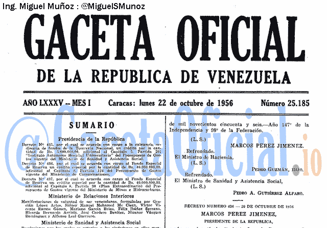 Gaceta Oficial 25185 del 22 Octubre 1956