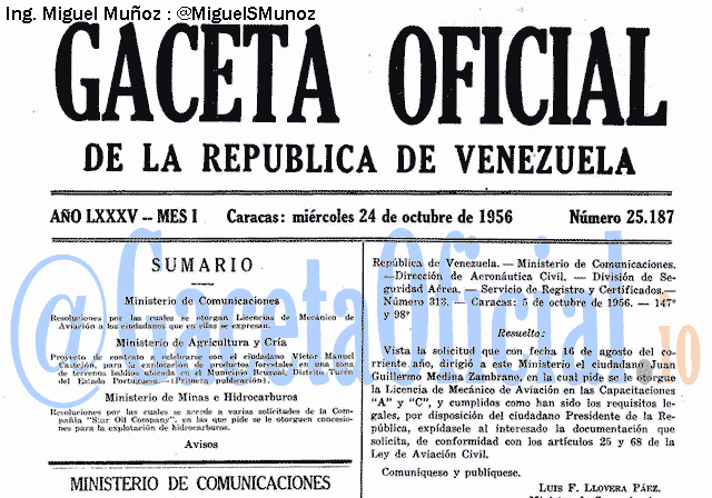 Gaceta Oficial 25187 del 24 Octubre 1956