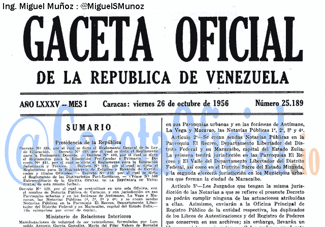 Gaceta Oficial 25189 del 26 Octubre 1956