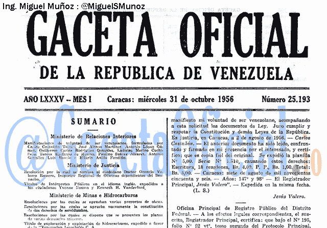 Gaceta Oficial 25193 del 31 Octubre 1956