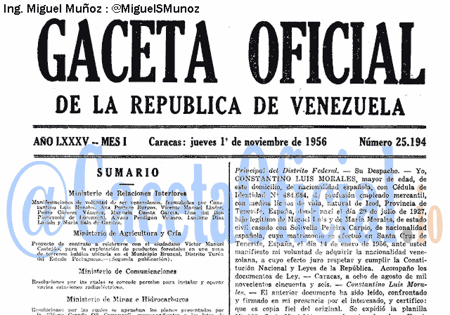 Gaceta Oficial 25194 del 1 Noviembre 1956
