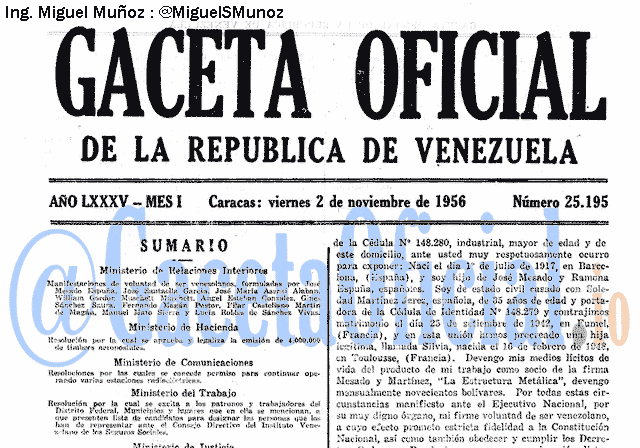 Gaceta Oficial 25195 del 2 Noviembre 1956