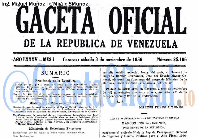 Gaceta Oficial 25196 del 3 Noviembre 1956
