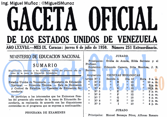 Gaceta Oficial 251 del 6 Julio 1950